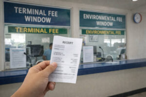 Boracay port terminal fee and environmental fee payment counters and receipts