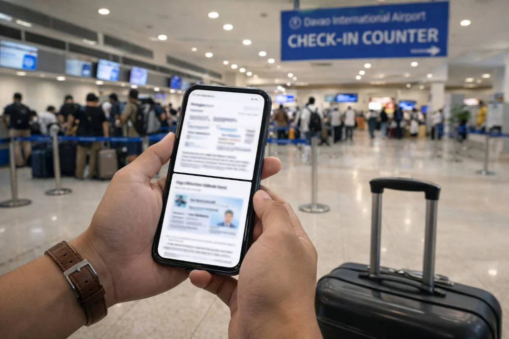 Davao City to Boracay travel checklist with saved bookings and IDs on phone