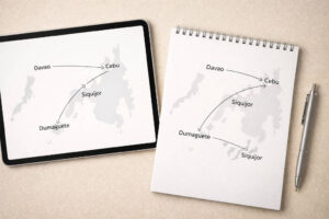 Davao City to Siquijor route options map via Cebu or Dumaguete