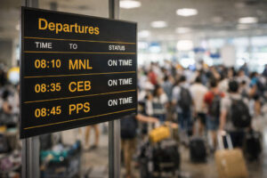Dumaguete to El Nido connection hubs shown on a generic departures board