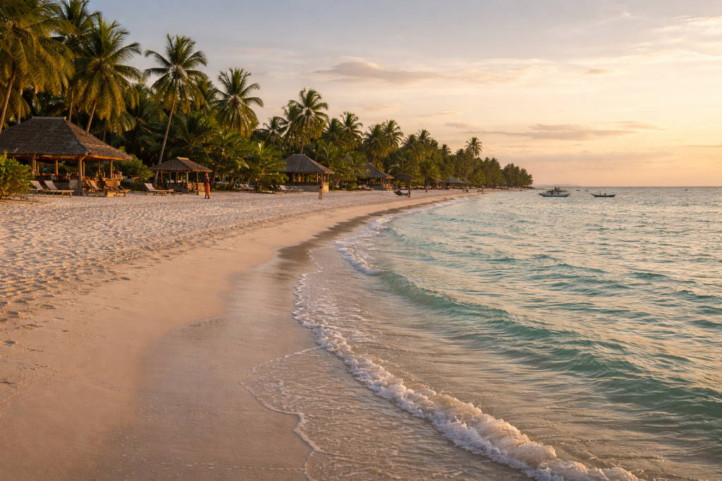 Free Things to Do in Bantayan Island rest day walk along a quiet shoreline at sunset