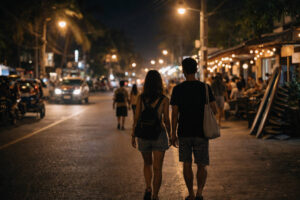 Well-lit area for safe evening walking while doing free things to do in la union
