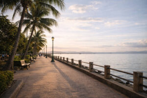 free things to do in puerto princesa Baywalk walkway with benches and open sky