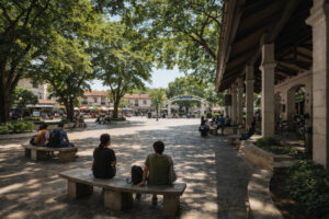 shaded rest stop near heritage zone for free things to do in vigan