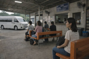 UV Express van terminal scene for how to get around Bicol when vans leave when full