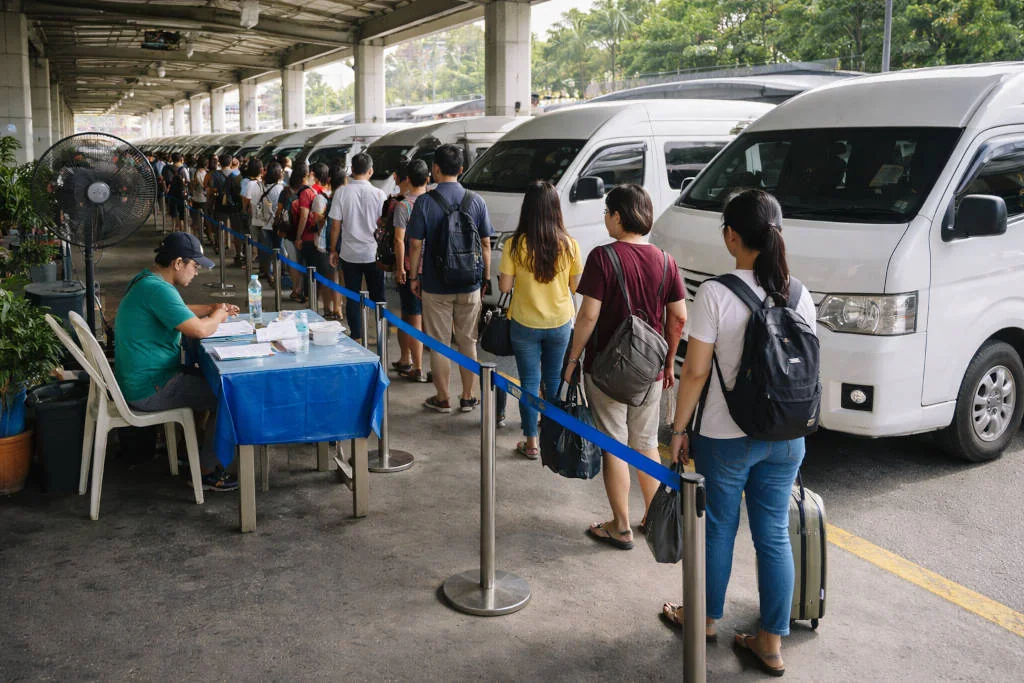 V-hire terminal cue for how to get around cebu city