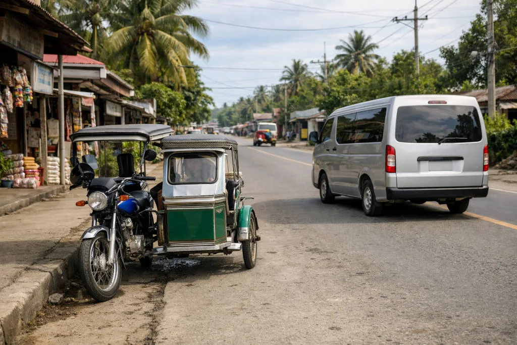 how to get around Zambales with local transport options showing a tricycle and van