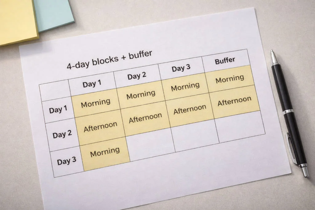 Printed itinerary blocks with buffer plan for iloilo city itinerary 4 days realistic pacing