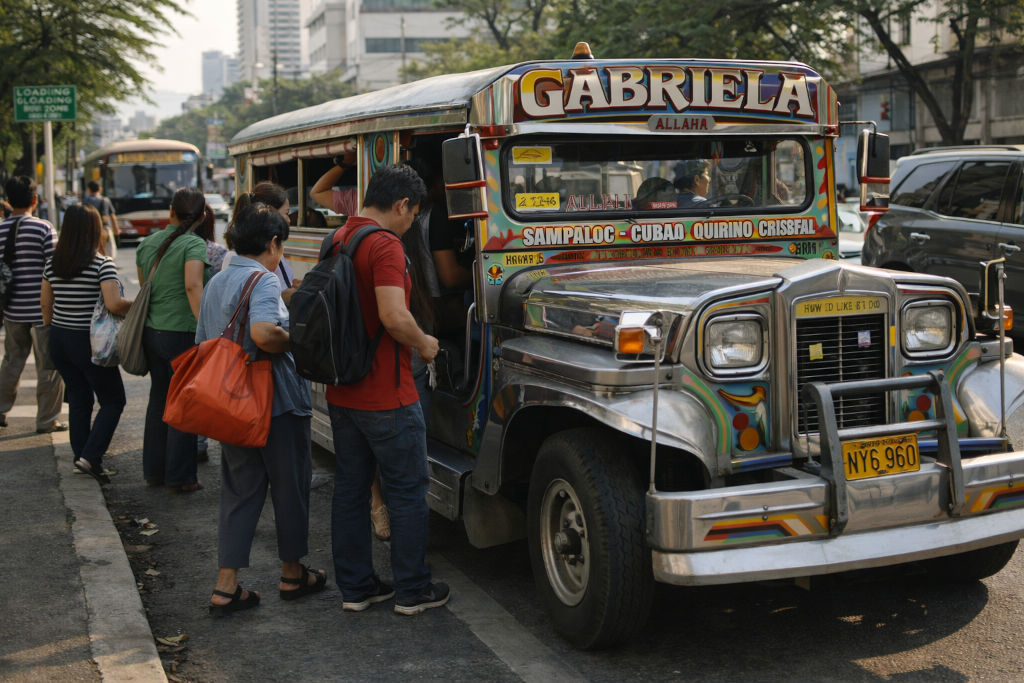 Jeepney and Tricycle Guide 101: Short-Ride Basics for First-Time Visitors jeepney and tricycle guide featured image of an iconic jeepney short-hop boarding moment in a Philippine street scene