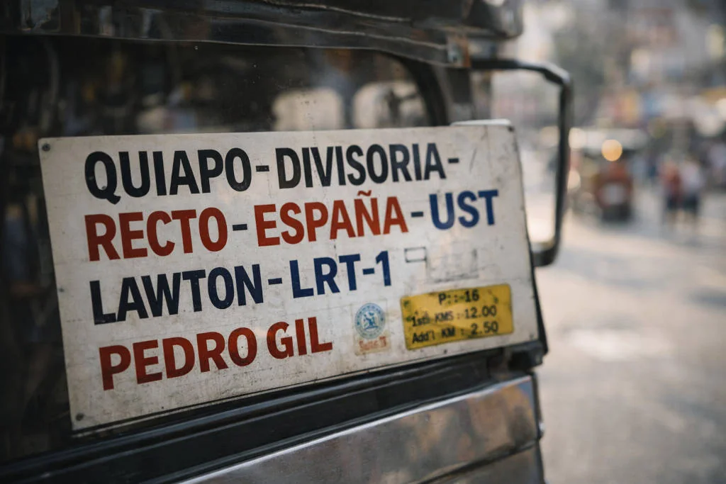jeepney and tricycle guide detail of jeepney route signboard cues and landmarks