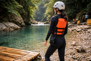 Practical rash guard and leggings outfit for kawasan canyoneering