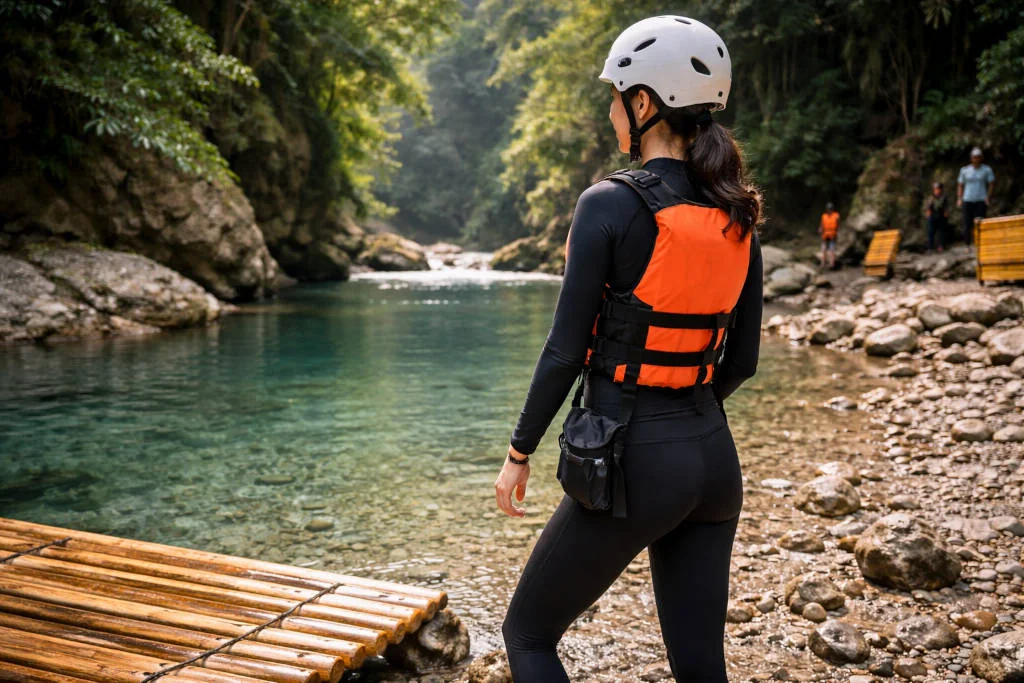 Practical rash guard and leggings outfit for Kawasan canyoneering