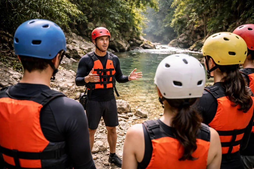 Safety briefing before starting Kawasan canyoneering