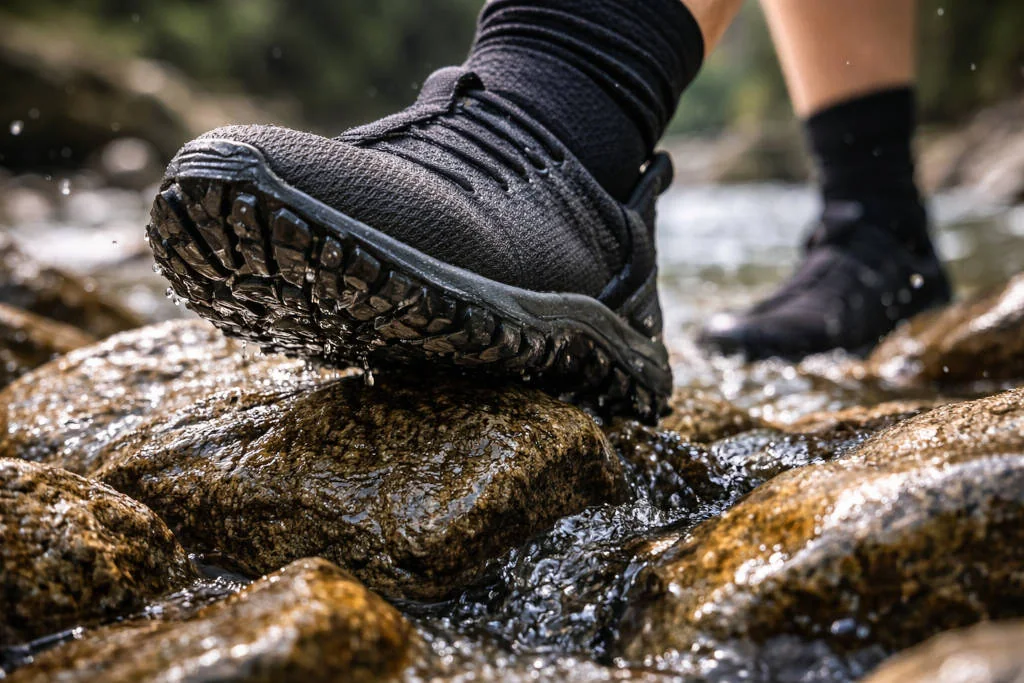 Grippy water shoes on slippery rocks for Kawasan canyoneering