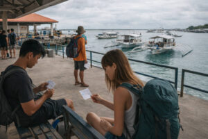 Maya Port waiting area and banca boats for malapascua itinerary 7 days timing