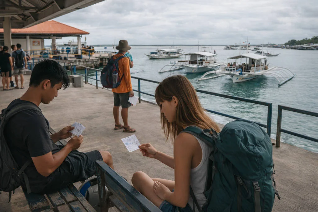 Maya Port waiting area and banca boats for malapascua itinerary 7 days timing