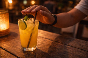 Moalboal Nightlife drink safety reminder with a non-alcoholic drink kept close