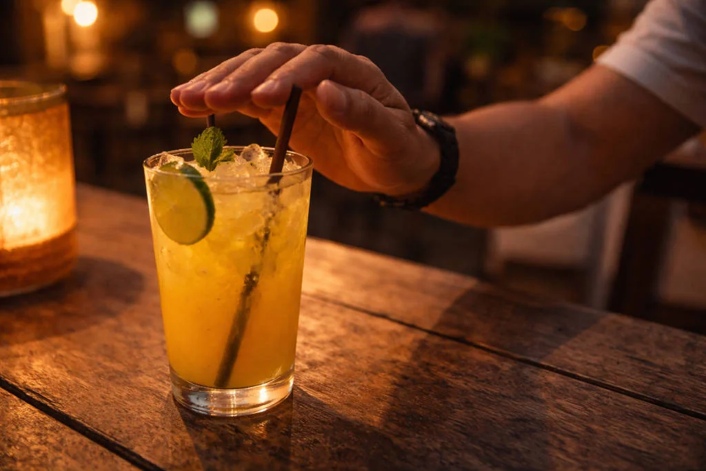 Moalboal Nightlife drink safety reminder with a non-alcoholic drink kept close