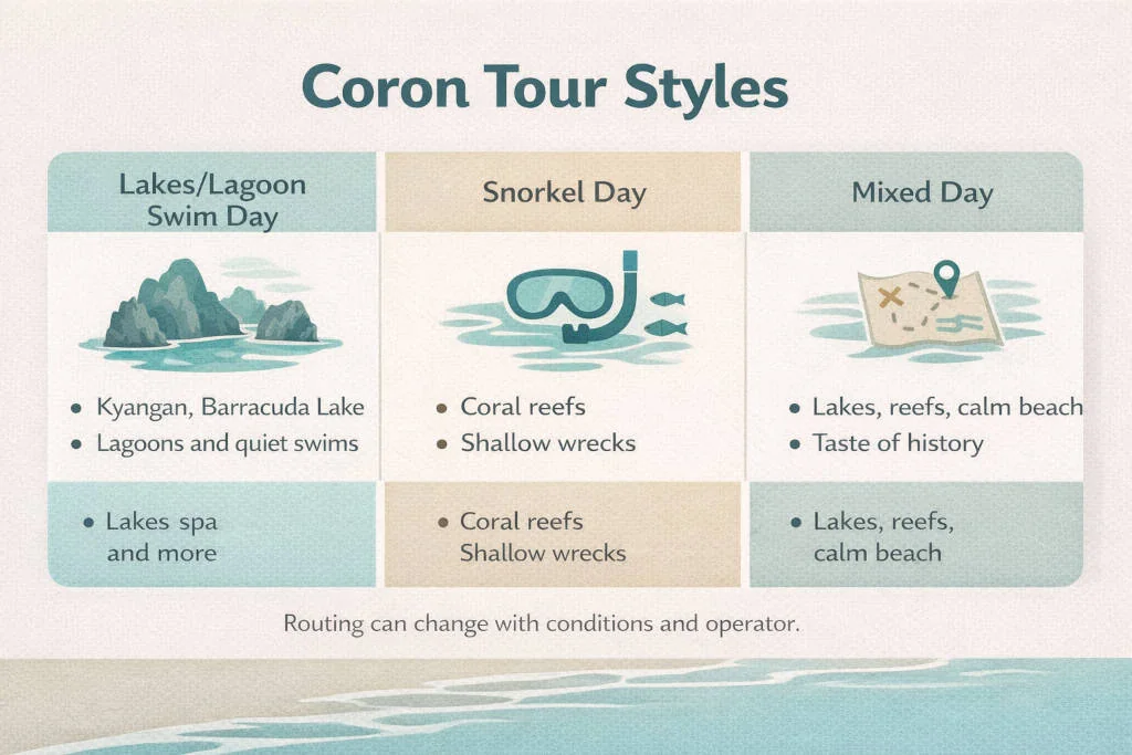 Palawan island hopping guide Coron island tour options overview by activity style