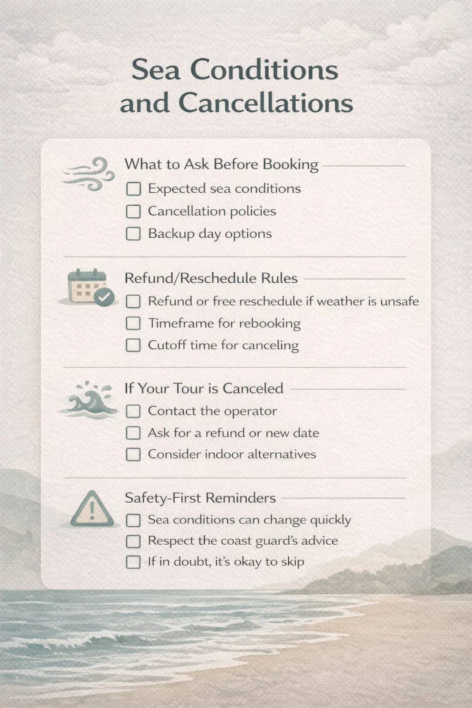 Palawan island hopping guide sea condition and tour cancellation checklist for El Nido and Coron
