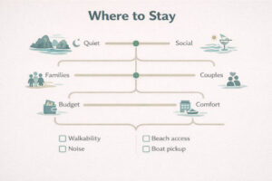 Palawan island hopping guide where to stay in El Nido and Coron by traveler type decision graphic