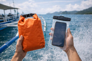 Dry bag and waterproof phone pouch for a Philippines packing list guide