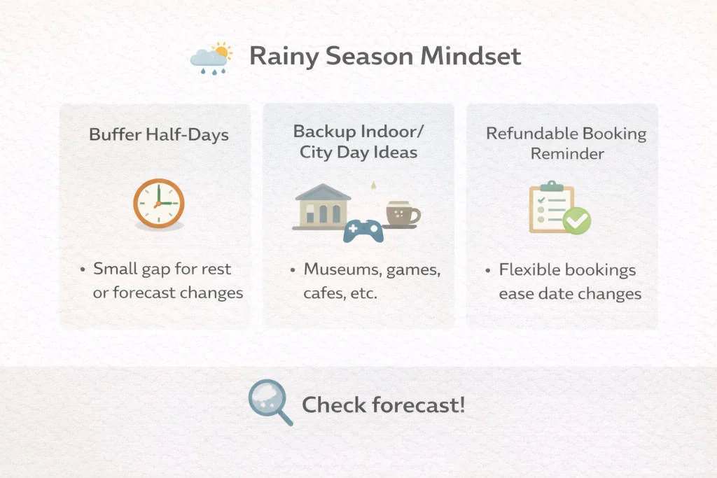 Philippines travel planning guide rainy season and typhoon buffer planning tips graphic