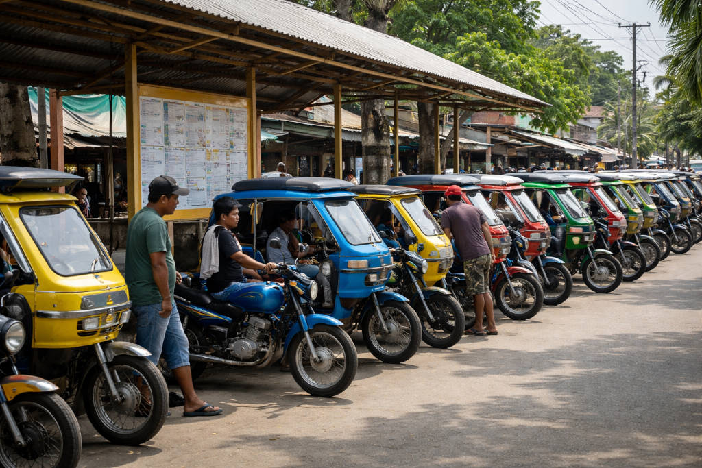 Tricycle terminal queue scene explaining philippines tricycle fare planning basics