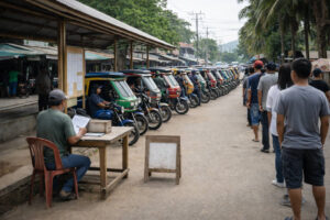 Organized terminal queue showing philippines tricycle fare is often clearer at official lines