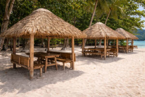 Beach cottages and shade options at pink beach sorsogon