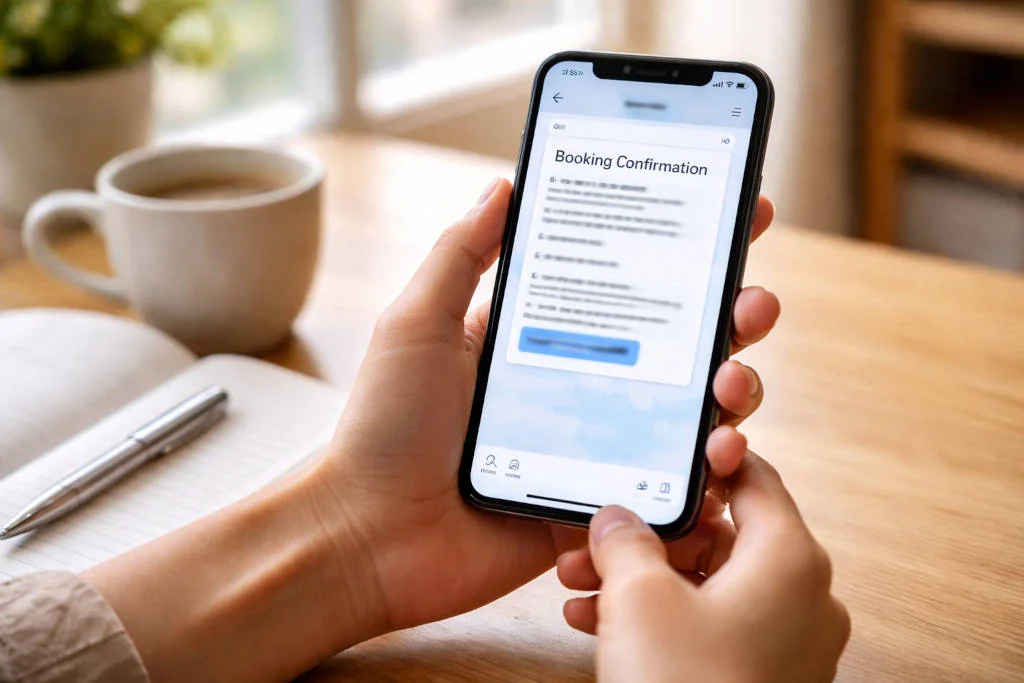Verifying tour details in writing on a phone, scams in ilocos norte booking safety step