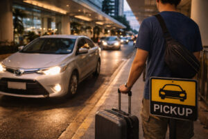 Grab pickup meeting point using Tagalog travel phrases for vacation like “nandito na po ako”