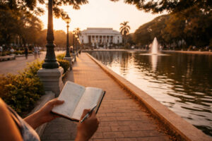 Bacolod itinerary 7 days view of Capitol Park and Lagoon in Bacolod during golden hour