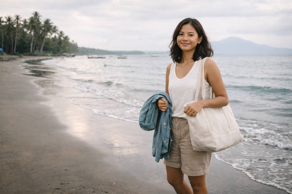 Best Beaches In Sorsogon: Where Each One Fits (Quiet Vs Social) Mika Santos on a quiet shoreline for Best Beaches In Sorsogon planning