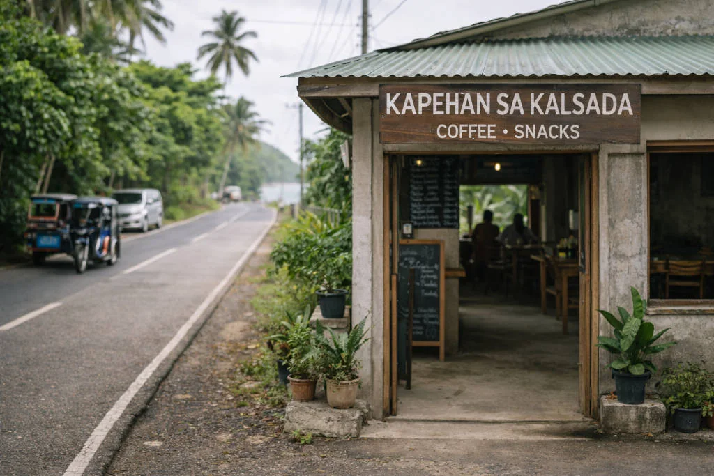 Cafe exterior signage in Camiguin along the circumferential road near the Best cafes in Camiguin