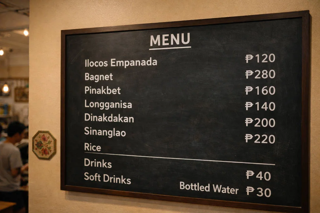 Laoag City Restaurant Menu Board With Clear Prices For The best restaurants in Ilocos Norte