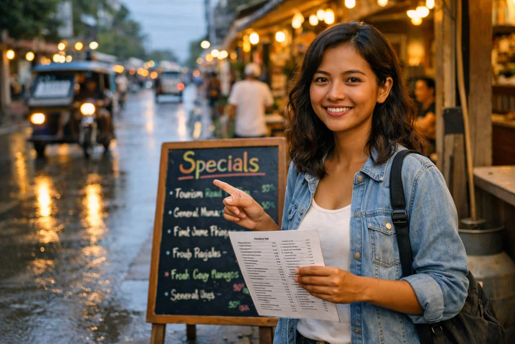 Mika Santos Smiling On Tourism Road In General Luna Siargao Choosing A Restaurant For The best restaurants in Siargao