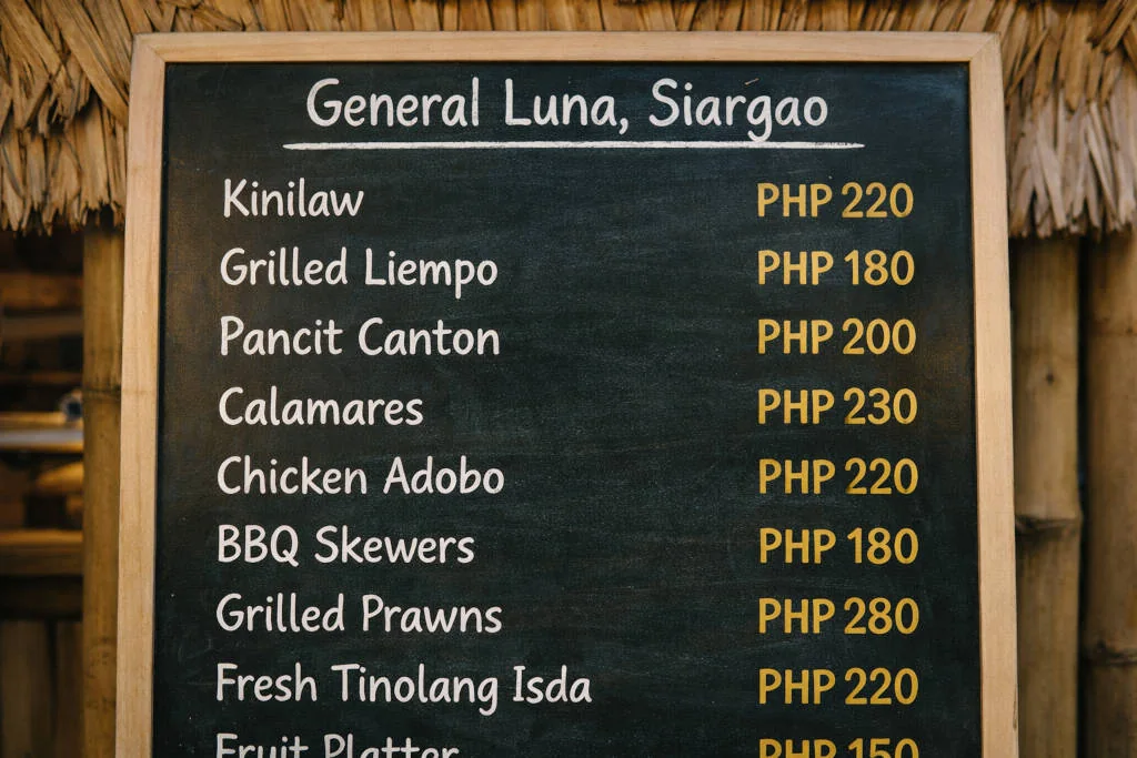 Restaurant Menu Board With Prices In General Luna Siargao For The best restaurants in Siargao