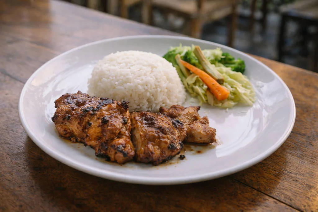 Mild Flavor Meal Grilled Chicken And Rice In General Luna Siargao For The best restaurants in Siargao