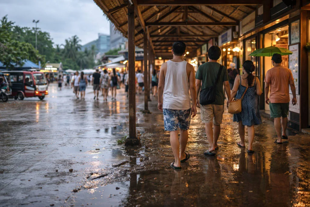 Boracay rainy season travel backup plan walk near D’Mall with puddles