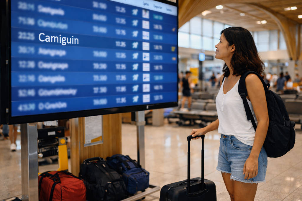 How To Get From Cebu City To Camiguin: Options, Time, Cost, And Low-Stress Tips Cebu City To Camiguin Mika Smiling With Suitcase At Mactan-Cebu International Airport For Camiguin Trip