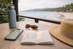 Free Things to Do in Boracay - at-a-glance rest day planning with early morning beach walk, water, and shade break