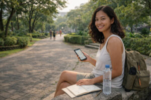 Free things to do in Davao City rest day planning setup with Mika smiling in a park loop