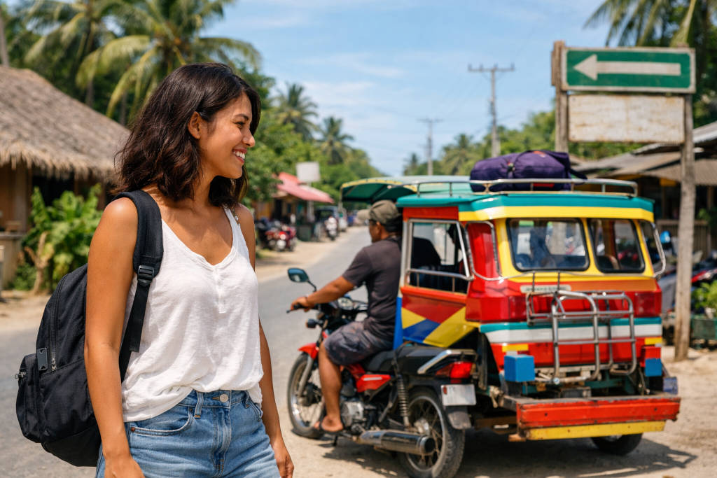 How To Get Around Bantayan Island Mika Smiling Beside A Tricycle In Santa Fe Bantayan Island