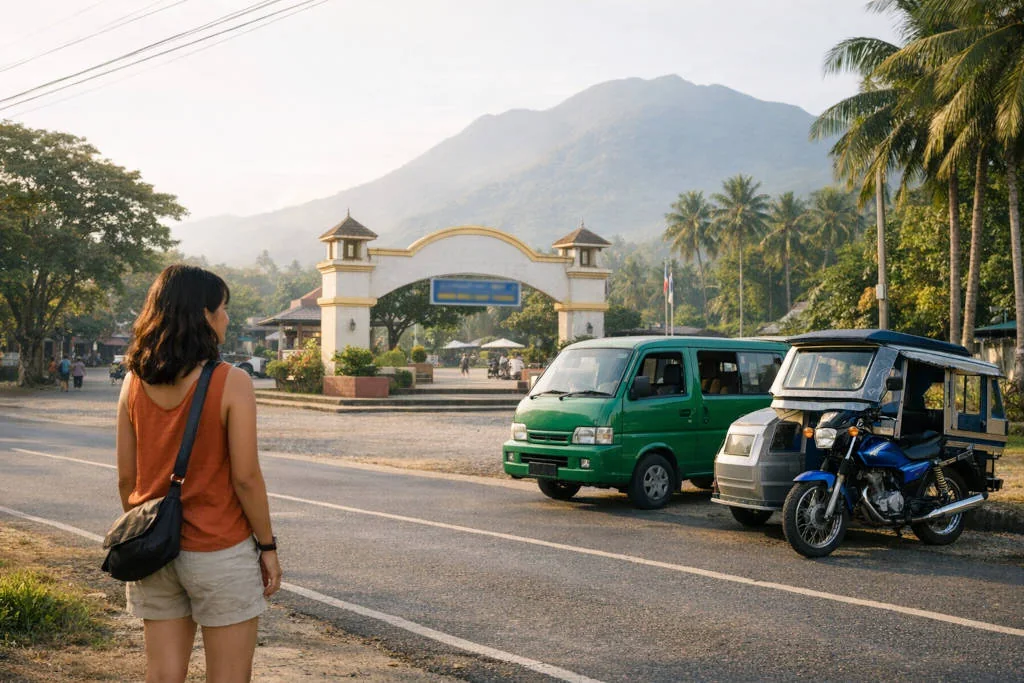how to get around Camiguin with Tricycle and Multicab options parked roadside