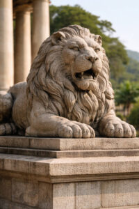 how to get to Temple Of Leah with a close-up lion statue detail for landmark recognition