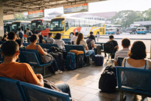 Bus terminal scene for Iloilo City to Boracay land travel via Caticlan