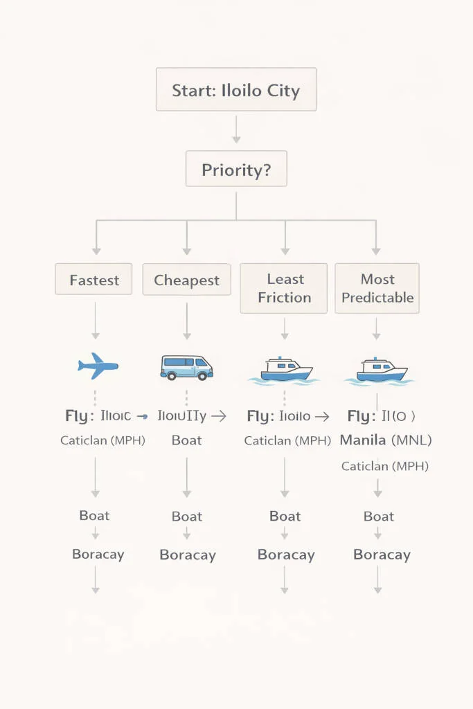 Decision tree graphic for choosing the best Iloilo City to Boracay route