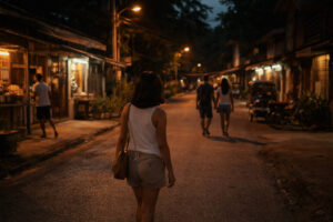 Quiet small-town evening street in Bohol Countryside for where to stay in Bohol countryside with limited nightlife and low-noise cues