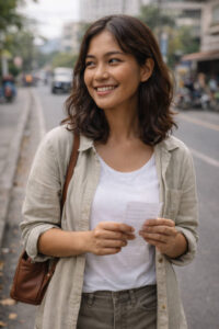 Where to Stay in Bacolod with Mika Santos smiling while reviewing a stay checklist for first-timers